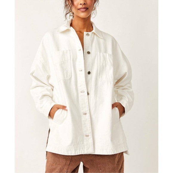 FREE PEOPLE Madison City Twill Jacket size M Optic White Shacket NWT Oversized - Picture 6 of 6
